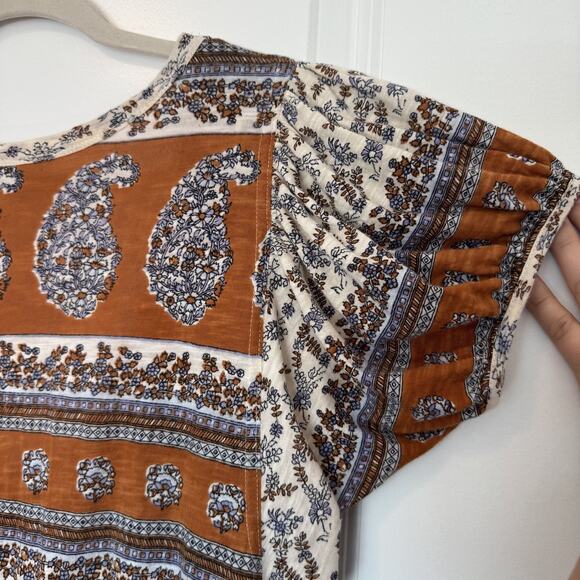 Free People High-Low Scoop Back Paisley-Print Top Boho Puff Sleeve Peasant XS - Picture 10 of 13